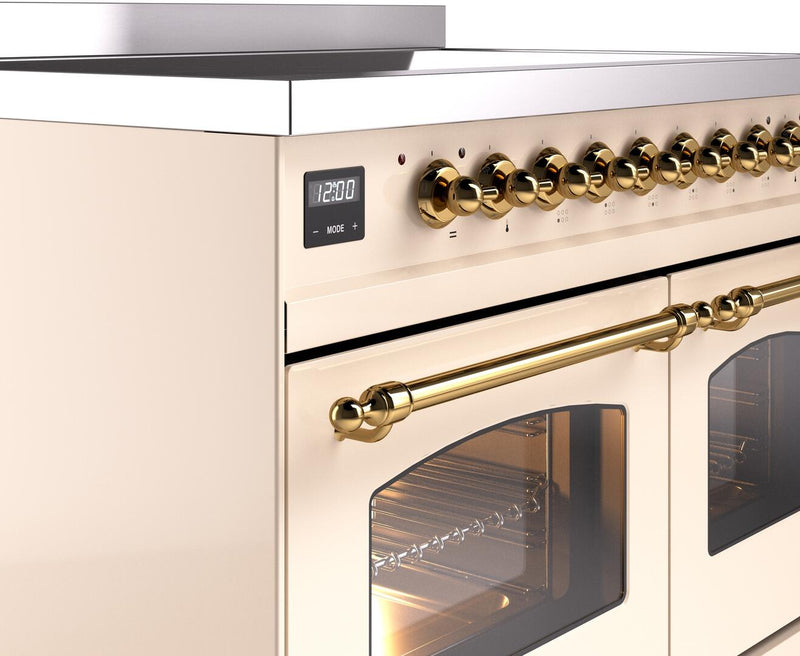 ILVE Nostalgie II 40-Inch Freestanding Electric Induction Range in Antique White with Brass Trim (UPDI406NMPAWG)