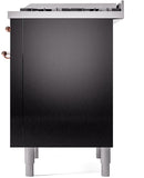 ILVE Nostalgie II 36-Inch Freestanding Natural Gas Dual Fuel Range in Glossy Black with Copper Trim (UP36FNMPBKP)