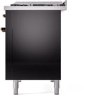 ILVE Nostalgie II 48-Inch Freestanding Natural Gas Dual Fuel Range in Glossy Black with Bronze Trim (UP48FNMPBKB)