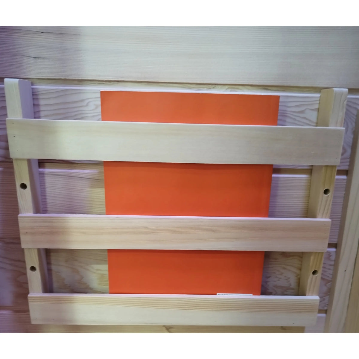 Infrared sauna wooden towel rack with white towel hanging