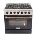 Kucht Signature 36-Inch Pro-Style Dual Fuel Range in Propane Gas with Black Oven Door & Gold Accents (KDF362/LP-K-GOLD)