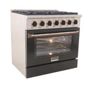 Kucht Signature 36-Inch Pro-Style Dual Fuel Range with Propane Gas in Stainless Steel with Black Oven Door & Rose Gold Accents (KDF362/LP-K-ROSE)