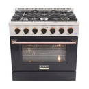 Kucht Signature 36-Inch Pro-Style Dual Fuel Range with Propane Gas in Stainless Steel with Black Oven Door & Rose Gold Accents (KDF362/LP-K-ROSE)