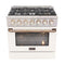 Kucht Signature 36-Inch Propane Gas Range with Convection Oven in White with White Knobs & Gold H&le (KNG361/LP-W-GOLD)