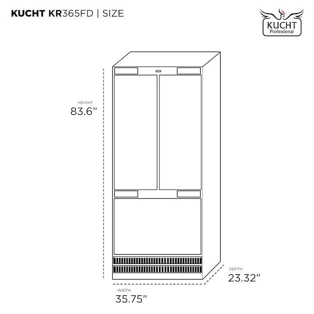 Kucht 4-Piece Appliance Package - 48-Inch  Propane Gas Range, 36" Panel Ready Refrigerator, Under Cabinet Hood, & Panel Ready Dishwasher (APKPR4-KFX480/LP-S-20A)