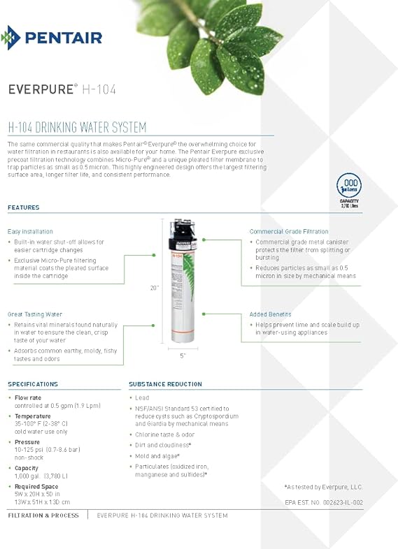 Everpure H-104 drinking water system filter cartridge diagram