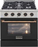 Kucht Signature 30-Inch Propane Gas Range with Convection Oven in Black with Black Knobs & Gold H&le (KNG301/LP-K-GOLD)