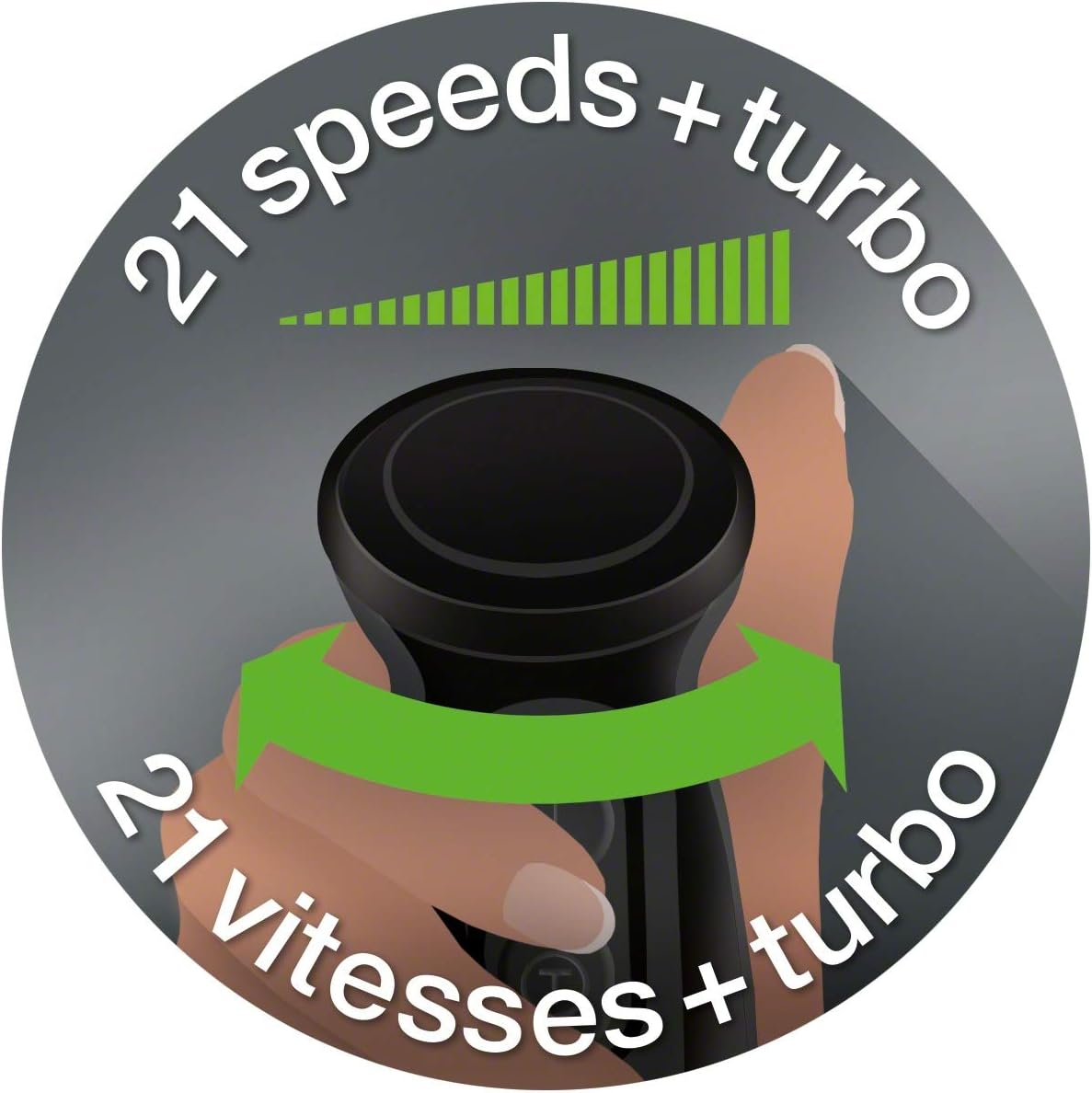 Hand blender turbo speed indicator graphic around the top control cap