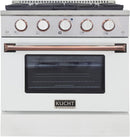 Kucht Signature 30-Inch Propane Gas Range in White with White Knobs & Rose Gold H&le (KNG301/LP-W-ROSE)