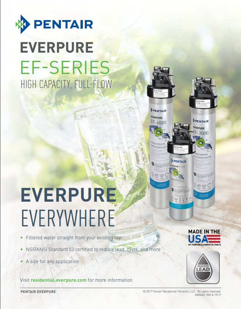 Pentair Everpure EF-1500 Full Flow Drinking Water System, EV985800, includes Filter Head, Filter Cartridge, All Hardware and Connectors, 1,500 Gallon Capacity, 0.5 Micron