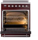 ILVE Nostalgie II 30-Inch Freestanding Electric Induction Range in Burgundy with Chrome Trim (UPI304NMPBUC)