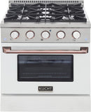 Kucht Signature 30-Inch Propane Gas Range in White with White Knobs & Rose Gold H&le (KNG301/LP-W-ROSE)