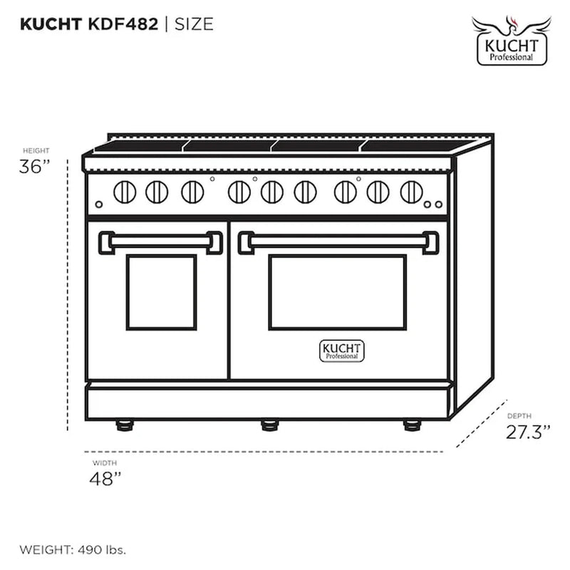 Kucht 48-Inch Pro-Style Dual Fuel Range in Propane Gas with  4.2 cu. ft. Electric Oven & 8 Gas Burners in Olive Green (KDF482/LP-OG)