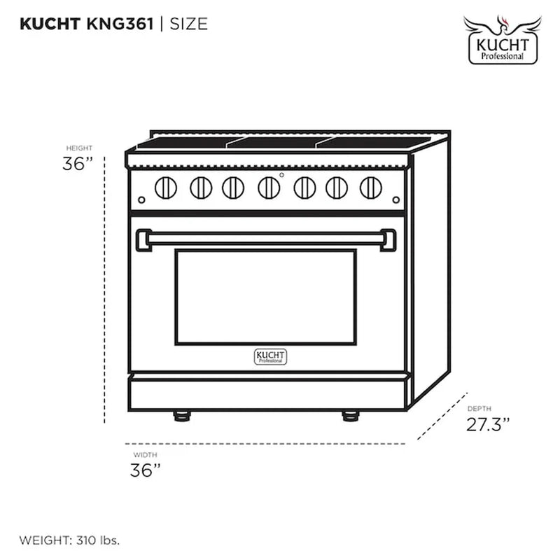 Kucht Professional 36-Inch 5.2 cu ft. Propane Gas Range in Cement Gray with Silver Accents (KNG361/LP-GR)
