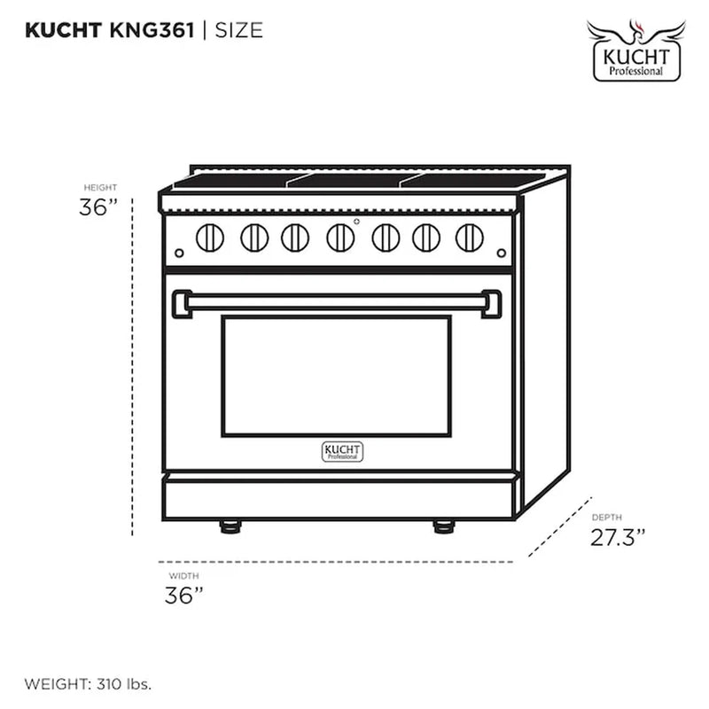 Kucht Professional 36-Inch 5.2 cu ft. Gas Range in Cement Gray with Silver Accents (KNG361-GR)