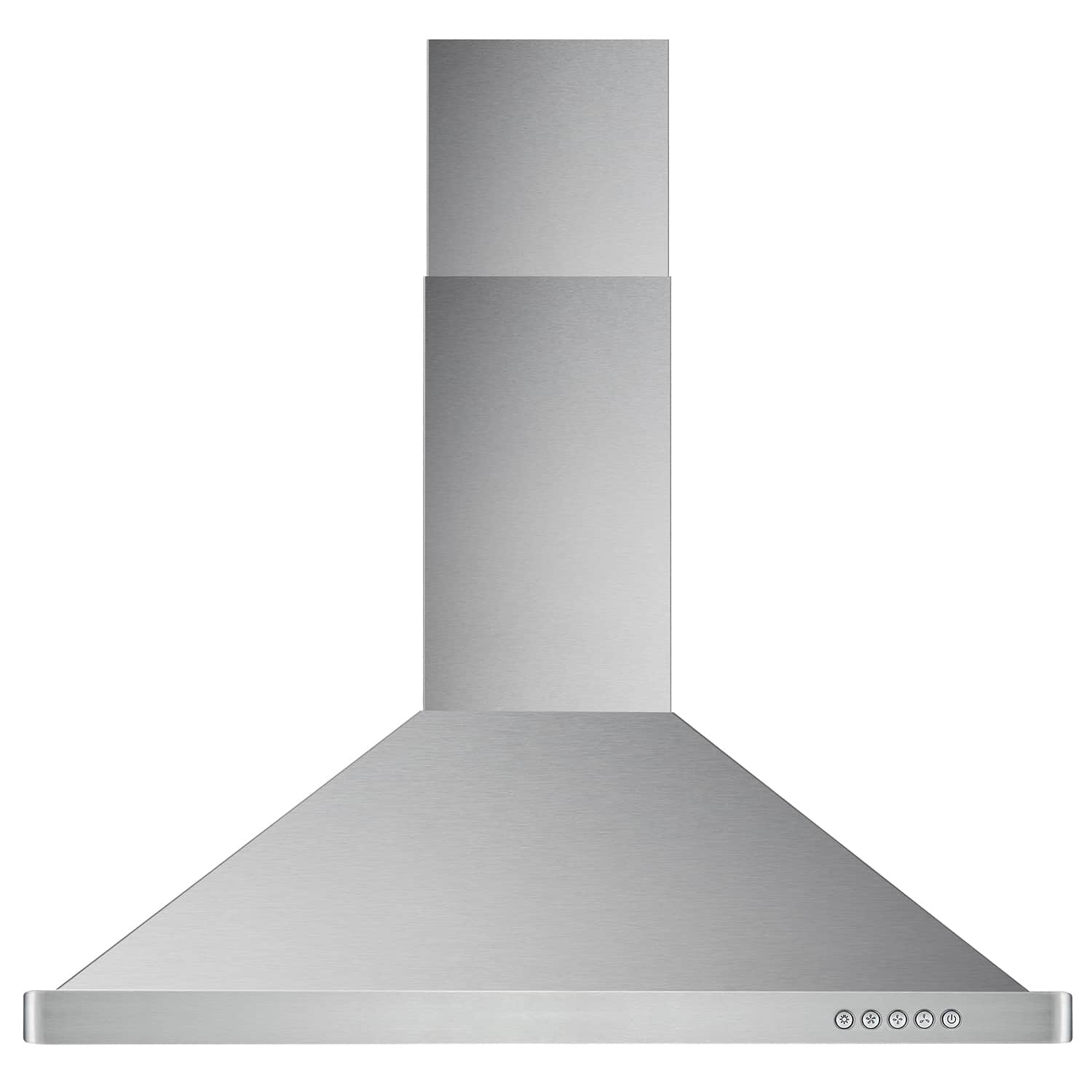 Stainless steel wall-mounted range hood canopy with chimney and low-profile vent