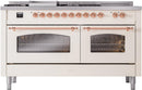ILVE Nostalgie II 60-Inch Propane Gas Dual Fuel Range with 7 Burners, Griddle, & French Top with Triple Glass Door Oven in Antique White with Copper Trim (UP60FSNMPAWPLP)