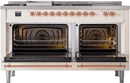 ILVE Nostalgie II 60-Inch Natural Gas Dual Fuel Range with 7 Burners, Griddle, & French Top with Triple Glass Door Oven in Antique White with Copper Trim (UP60FSNMPAWP)