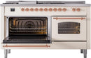 ILVE Nostalgie II 60-Inch Natural Gas Dual Fuel Range with 7 Burners, Griddle, & French Top with Triple Glass Door Oven in Antique White with Copper Trim (UP60FSNMPAWP)