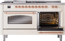 ILVE Nostalgie II 60-Inch Propane Gas Dual Fuel Range with 7 Burners, Griddle, & French Top with Triple Glass Door Oven in Antique White with Copper Trim (UP60FSNMPAWPLP)