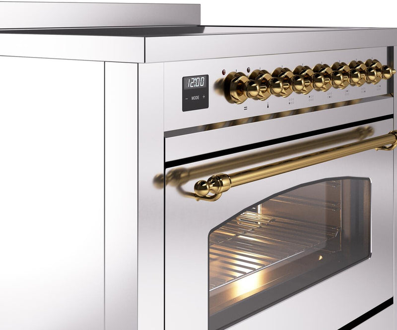 ILVE Nostalgie II 36-Inch Freestanding Electric Induction Range in Stainless Steel with Brass Trim (UPI366NMPSSG)