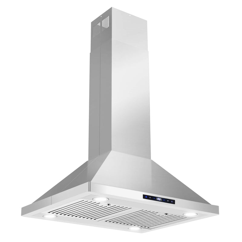 Cosmo 4-Piece Appliance Package - 30-Inch Dual Fuel Range, Island Range Hood, Dishwasher and Refrigerator with Water Dispenser in Stainless Steel (COS-4PKG-652)