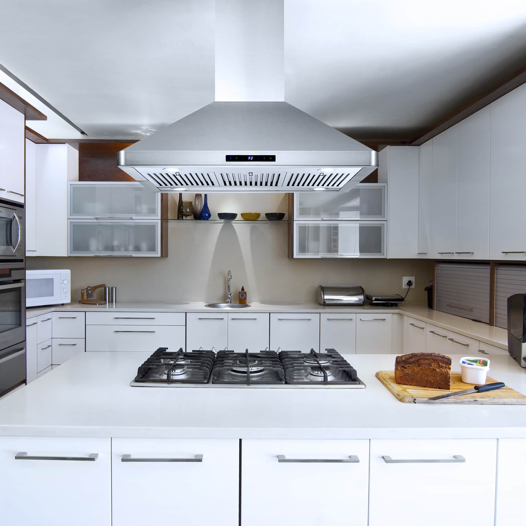 Cosmo 36 Inch 380 CFM Ductless Island Range Hood in Stainless Steel COS 63ISS90 DL