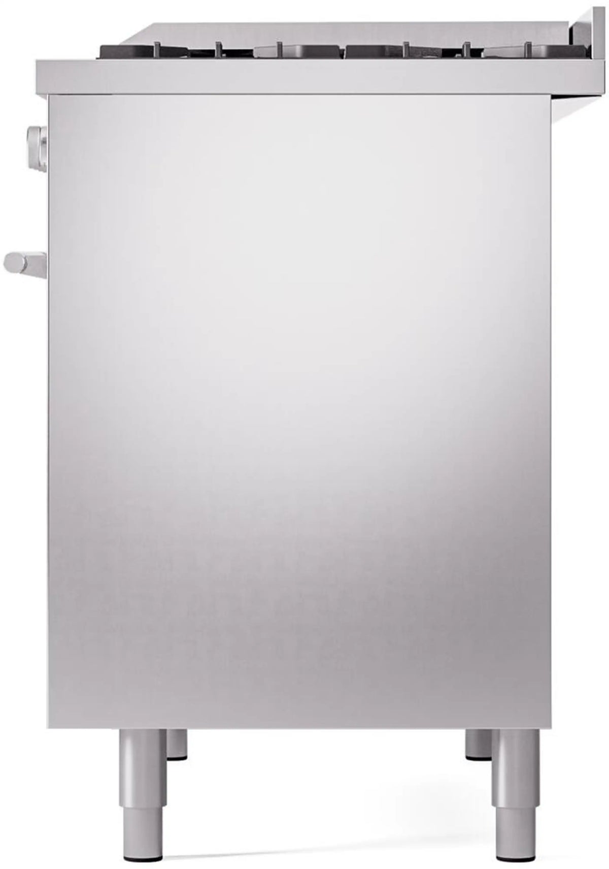 Stainless steel range rear panel with vent openings and four leveling legs