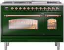 ILVE Nostalgie II 48-Inch Freestanding Natural Gas Dual Fuel Range in Emerald Green with Copper Trim (UP48FNMPEGP)