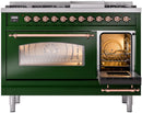 ILVE Nostalgie II 48-Inch Dual Fuel Freestanding Range in Emerald Green with Copper Trim (UP48FNMPEGPLP)
