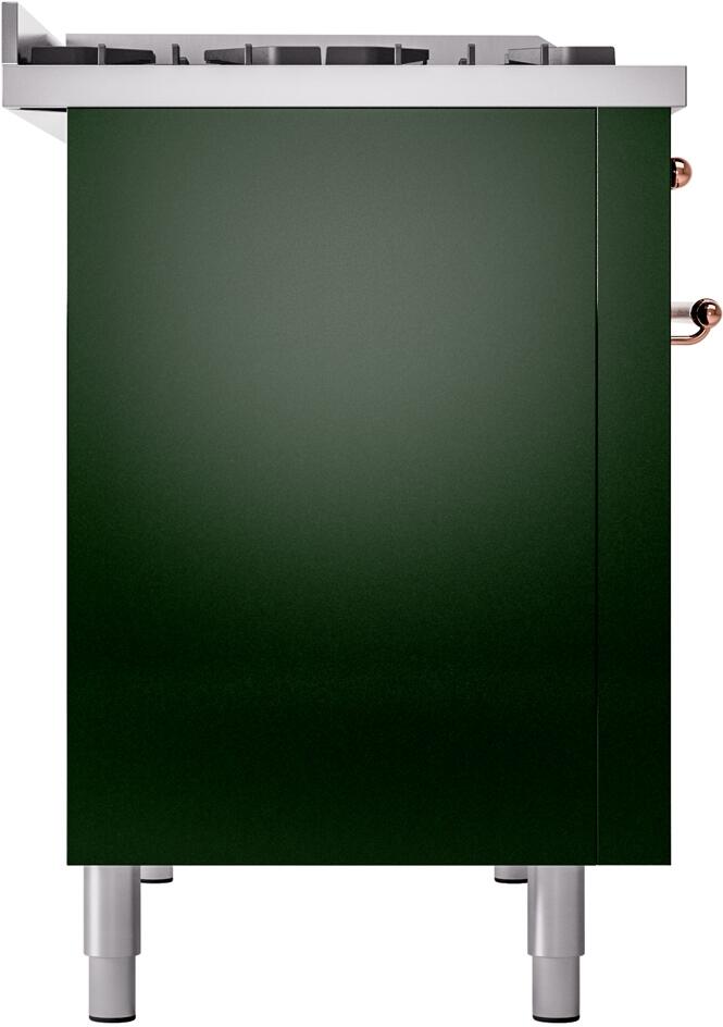 Emerald green freestanding range cabinet with silver leveling legs