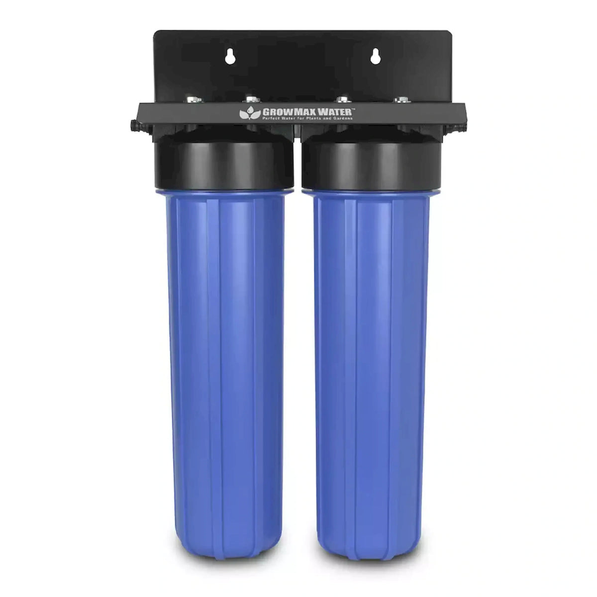 Blue dual filter canisters with black top manifold and two mounting studs