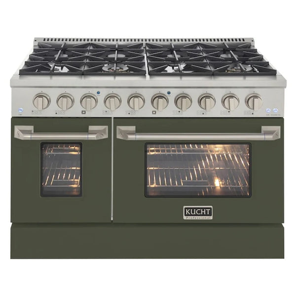 Kucht 48-Inch Pro-Style Dual Fuel Range in Propane Gas with  4.2 cu. ft. Electric Oven & 8 Gas Burners in Olive Green (KDF482/LP-OG)