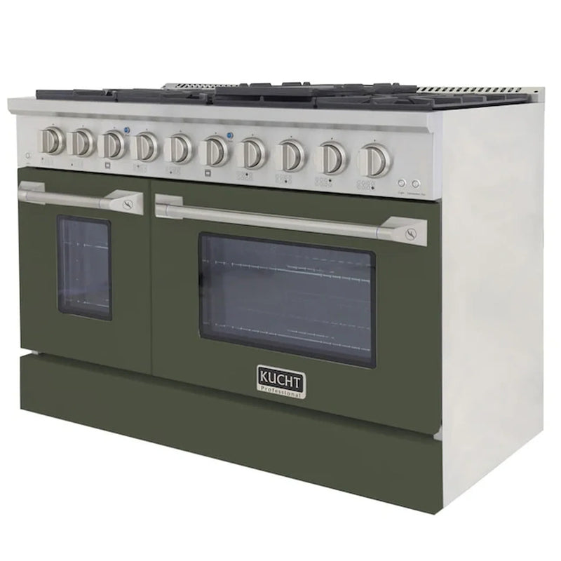 Kucht 48-Inch Pro-Style Dual Fuel Range in Propane Gas with  4.2 cu. ft. Electric Oven & 8 Gas Burners in Olive Green (KDF482/LP-OG)