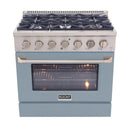 Kucht 36-Inch Pro-Style Dual Fuel Range with 5.2 cu. ft. Electric Oven and 6 Gas Burners in Light Blue (KDF362-LB)