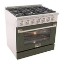 Kucht Professional 36-Inch 5.2 cu ft. Propane Gas Range in Olive Green with Silver Accents (KNG361/LP-OG)