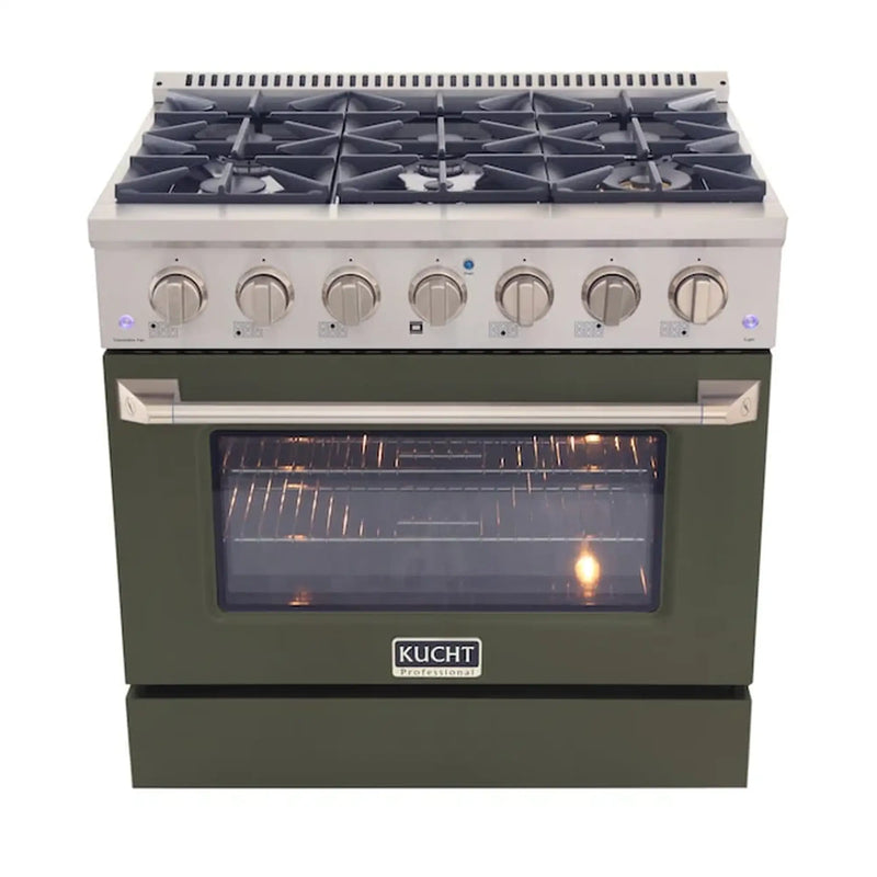 Kucht Professional 36-Inch 5.2 cu ft. Gas Range in Olive Green with Silver Accents (KNG361-OG)