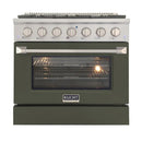 Kucht Professional 36-Inch 5.2 cu ft. Propane Gas Range in Olive Green with Silver Accents (KNG361/LP-OG)