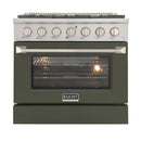 Kucht 36-Inch Pro-Style Dual Fuel Range with 5.2 cu. ft. Electric Oven and 6 Gas Burners in Olive Green (KDF362-OG)