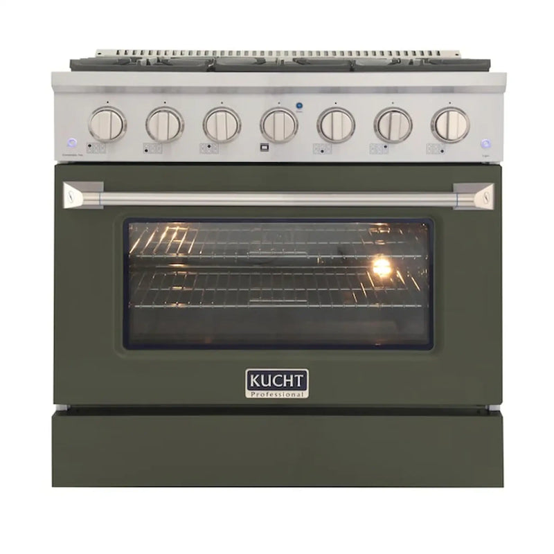 Kucht Professional 36-Inch 5.2 cu ft. Gas Range in Olive Green with Silver Accents (KNG361-OG)