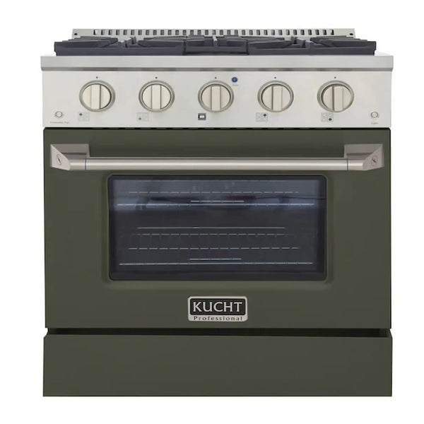 Kucht Professional 30-Inch 4.2 cu ft. Propane Gas Range in Olive Green with Silver Accents (KNG301/LP-OG)