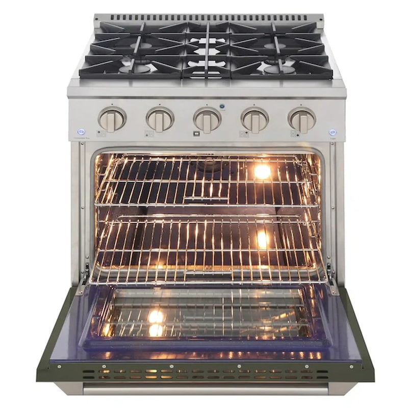 Kucht Professional 30-Inch 4.2 cu ft. Propane Gas Range in Olive Green with Silver Accents (KNG301/LP-OG)