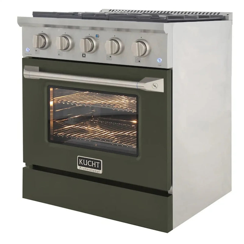 Kucht Professional 30-Inch 4.2 cu ft. Gas Range in Olive Green with Silver Accents (KNG301-OG)