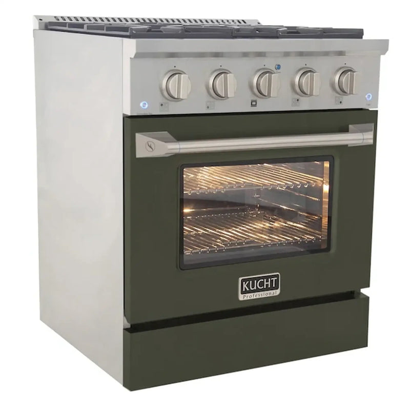Kucht Professional 30-Inch 4.2 cu ft. Propane Gas Range in Olive Green with Silver Accents (KNG301/LP-OG)