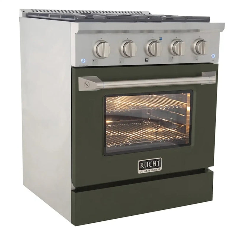 Kucht Professional 30-Inch 4.2 cu ft. Gas Range in Olive Green with Silver Accents (KNG301-OG)