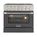 Kucht 36-Inch Pro-Style Dual Fuel Range in Propane Gas with  5.2 cu. ft. Electric Oven & 6 Gas Burners in Cement Gray (KDF362/LP-GR)