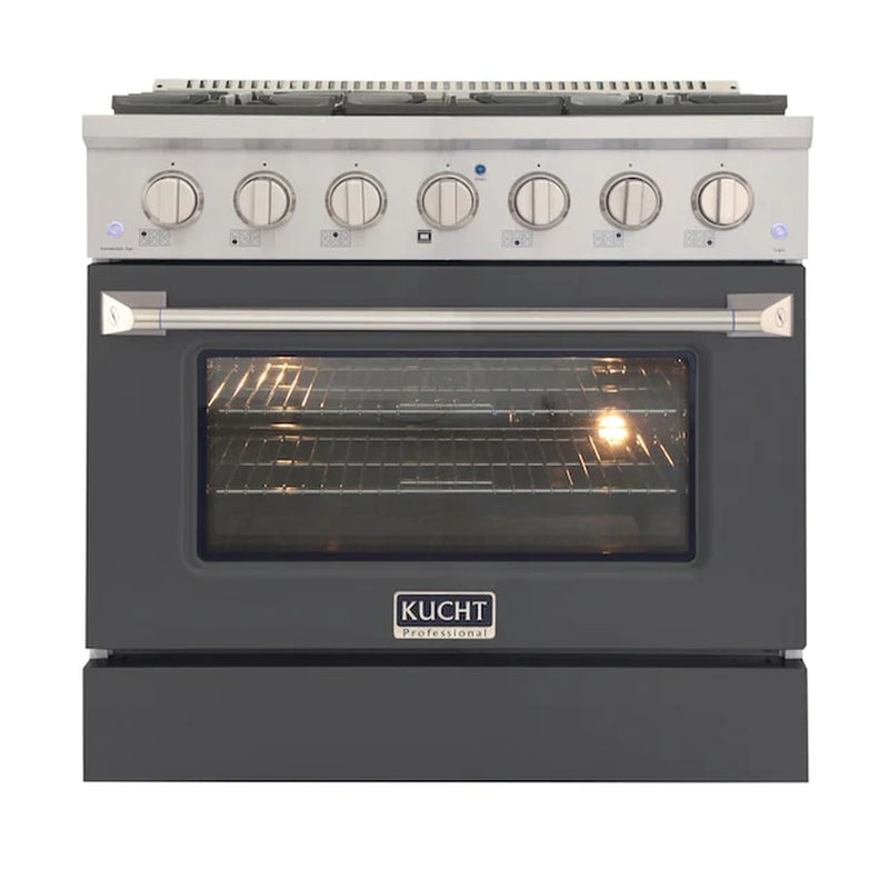 Kucht 36-Inch Pro-Style Dual Fuel Range with 5.2 cu. ft. Electric Oven and 6 Gas Burners in Cement Gray (KDF362-GR)