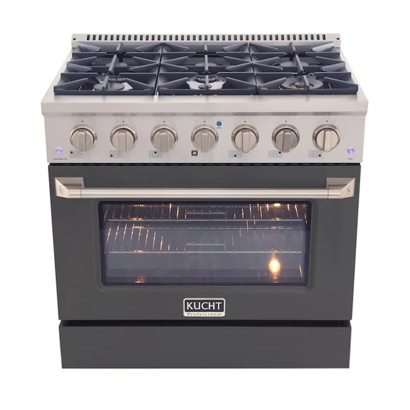 Kucht 36-Inch Pro-Style Dual Fuel Range with 5.2 cu. ft. Electric Oven and 6 Gas Burners in Cement Gray (KDF362-GR)