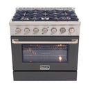 Kucht 36-Inch Pro-Style Dual Fuel Range in Propane Gas with  5.2 cu. ft. Electric Oven & 6 Gas Burners in Cement Gray (KDF362/LP-GR)