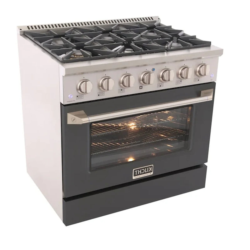 Kucht Professional 36-Inch 5.2 cu ft. Gas Range in Cement Gray with Silver Accents (KNG361-GR)